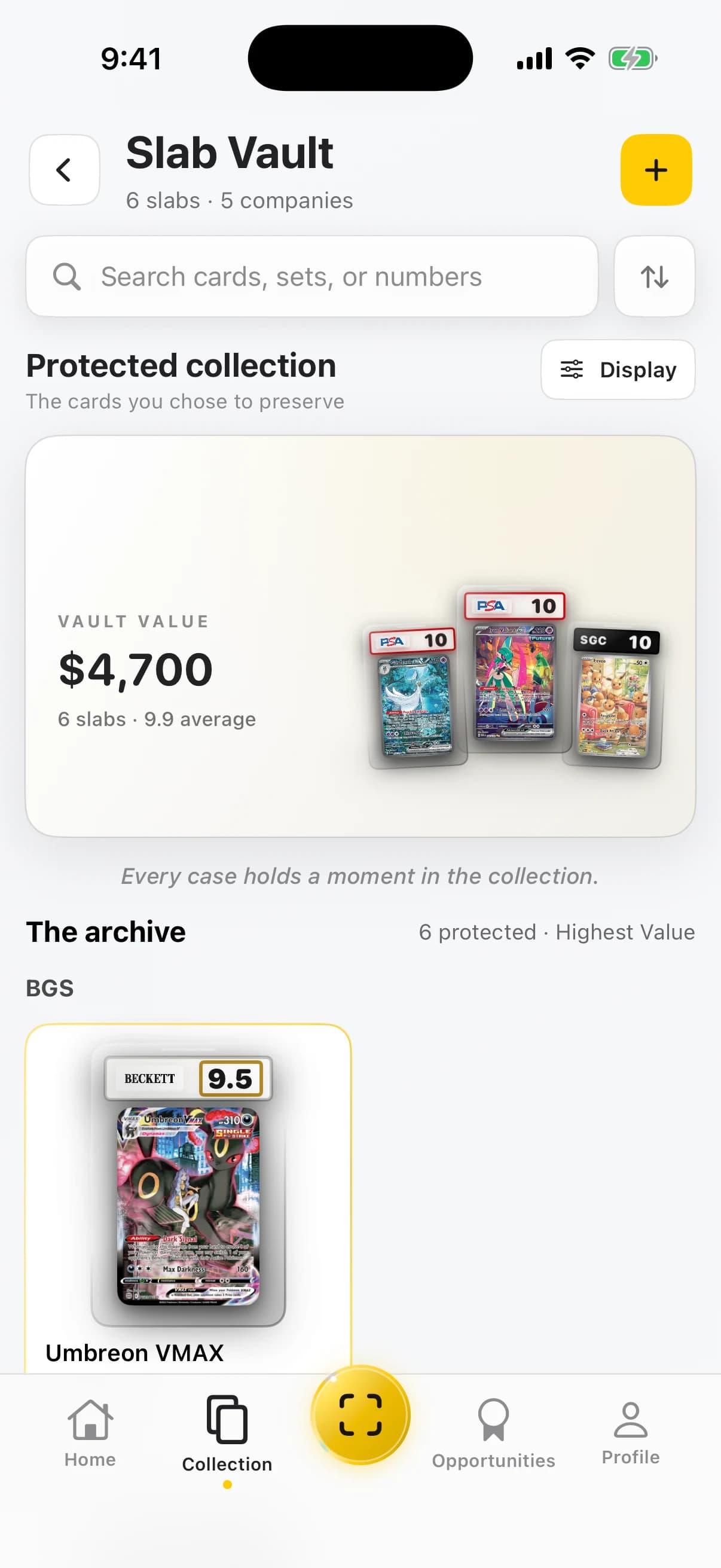 Slabbies Slab Vault organizing officially graded cards by grading company and label